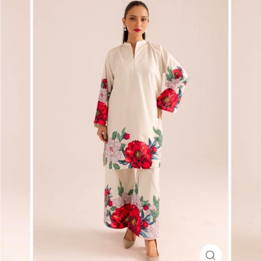 Floral Print Cream Kurta Set
